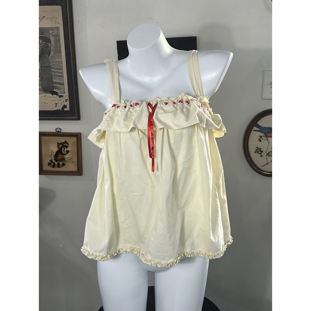 Damson Madder Cream & Red Trim Ruffle Tank Top Size 10